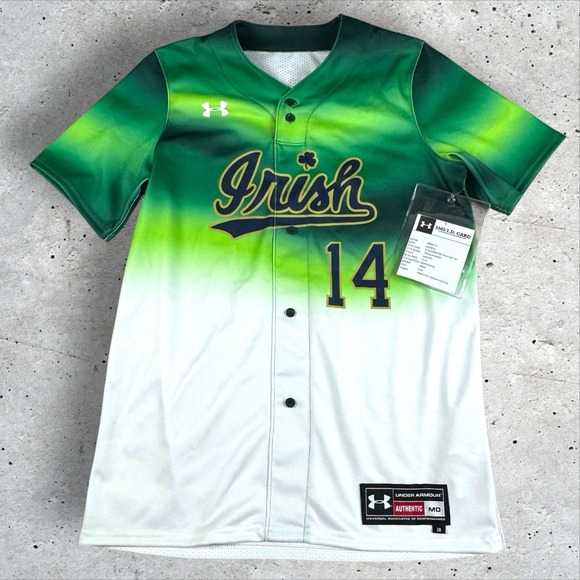 NEW Notre Dame‎ Irish Jersey Mens Medium Baseball #14 Green Throwback NCAA